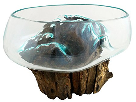 Cohasset Molten Glass | #658-24 | Wide Mouth Molten Glass | Terrarium | Fairy Garden | Approximately 9.5 Wide | Natural Wood and Recycled Glass |