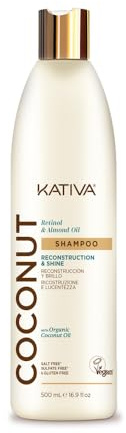 Kativa Coconut Champú 500 ml| Sin Sulfatos ni Parabenos | Reconstrucción, Brillo e Hidratación | Cabello muy Dañado, Sensibilizado, Seco | Aceite de Coco Orgánico