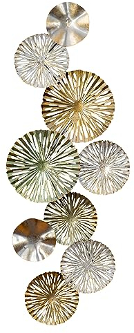 3D Wandbild 33x87cm Ringe Kreise Metall Blau Grün Gold Deko Teller Wanddeko Design Wandkunst Metallbild