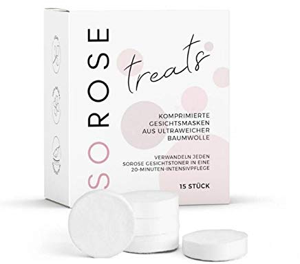 SOROSE Treats I Komprimierte Gesichtsmasken aus ultra-weicher Baumwolle 15 Stück I Gesichtstuchmaske für die Extraportion Pflege I Tuchmaske - Ideal in Kombination mit SOROSE Gesichtstoner