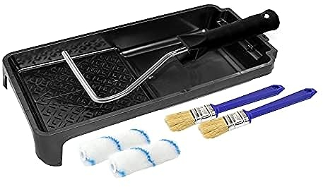 Antifouling Lackierset 10cm | 2 Nylon Lackierwalze, 2 Lackpinsel, 1 Farbwanne, 1 Farbroller Bügel | Antifouling, Polyester, Epoxidharz oder dickere Farben, Lackrollen für Lacke, Lackierrolle