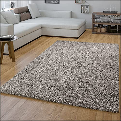 TT Home Wohnzimmer Teppich Hochflor Langflor Shaggy Soft Unifarben Modern Einfarbiges Design, Farbe: Grau, Größe:70x140 cm