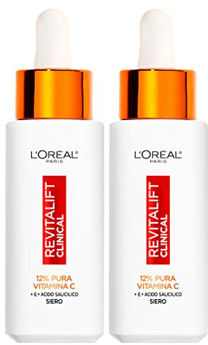 L'Oréal Paris Revitalift Clinical - Sérum facial antiedad, fórmula con 12 % de pura vitamina C E y ácido salicílico, piel luminosa y uniforme, 2 frascos de 30 ml