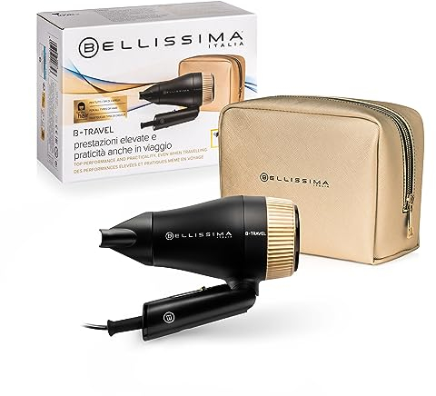Bellissima Secador de Pelo de Viaje, Portátil y Compacto, 1400 W, Mango Plegable, Concentrador de Precisión, 2 Combinaciones de Aire/Temperatura, Estuche de Viaje, Idea de Regalo