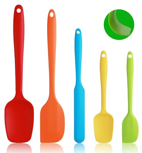 Spatole in Silicone, Set 5 PCS Mestoli Cucina Silicone, 230℃ Resistente al Calore in Leccapentole Silicone, Design Monopezzo Utensili Cucina Silicone per Cottura e Miscelazione (Multicolore)
