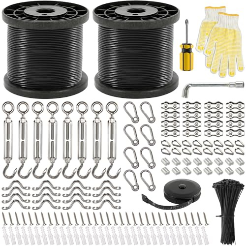400 Ft String Light Hanging Kit, Coated Stainless Steel 304 Wire Rope
