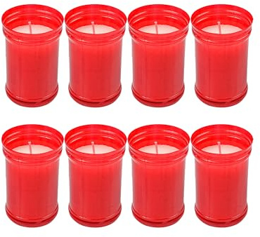 Uppsättning av 8 röda ritual votivljus 9 x 6 cm, dekorativa ljus med medium pelare, röda värmeljus lång brinnande 36 timmar