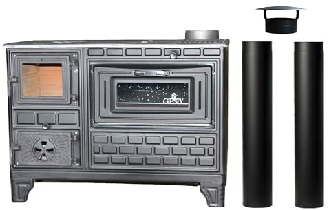 Giesty® Horno de Cocina Exterior, Horno de terraza, Cocina Exterior con leña o carbón Vegetal, Horno de jardín, Cocina de Exterior (Puerta de Vidrio+2 Tubos)