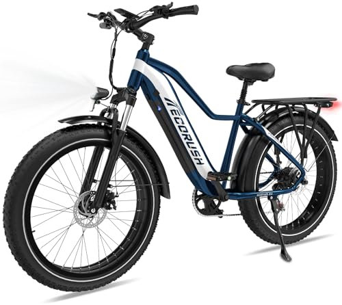 ECORUSH E Bike Herren,Ebike ECO R1 mit 48V 13Ah Batterie,Elektrofahrräder 26 * 4.0 Zoll,E-Bike 250W Motor & 25km/h, E Mountainbike 7-Gang Getriebe mit LCD-Display,Reichweite Max 100km