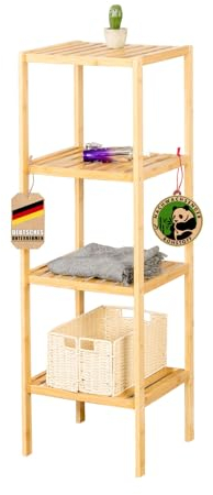 Floordirekt Bambus Regal, schmales Standregal für Badezimmer, Schlafzimmer, Wohnzimmer, Holzregal mit 4 Etagen, Regal Größe 34 x 33 x 110 cm (Lowa)
