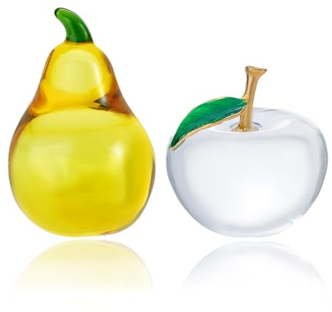 PH PandaHall 2pz Fermacarte di Frutta in Cristallo Fermacarte in Vetro A Forma di Mela e Pera in Vetro Artistico Da Collezione per La Casa Ufficio Scrivania Regalo per Natale Compleanno