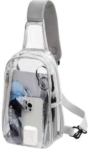TINYAT Klar slingväska män stadion godkänd transparent axelväska för kvinnor crossbody väska med justerbar rem,Grå/9060