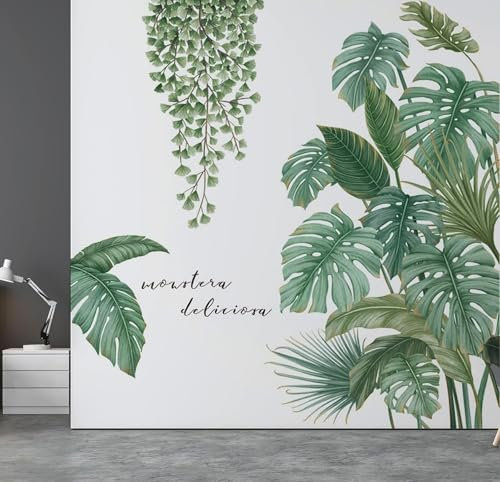 JOZMMZEOOA 2 Pz Adesivi Murali Foglie 30*90cm Plant Wall Sticker da Parete Foglie Verde Tropicali Adesivo Muro Camera Decorativo Parete Giungla Naturale Adesivo Piante Appese per Adesivi Murali (#A)