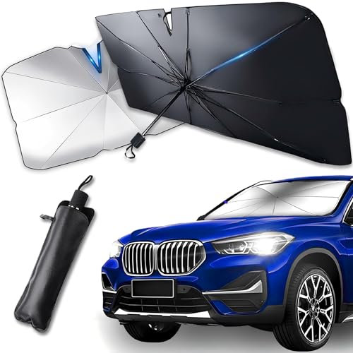 Parasole Auto Parabrezza Interno 135x73cm - Pieghevole Ombrello Parasole, Anti-UV e Calore, Universale per Auto SUV Medie e Camion, Facile da Montare e Compatto