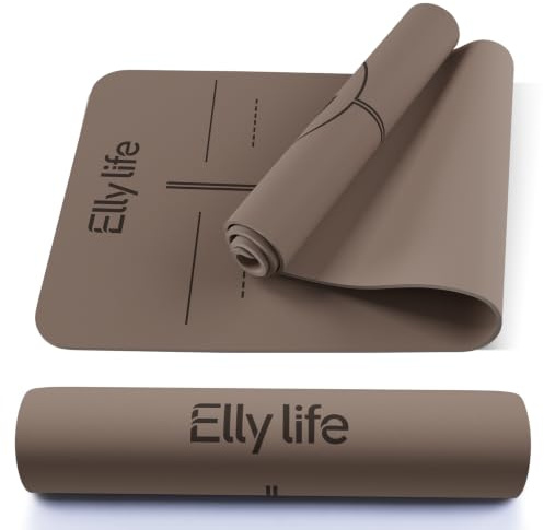 Ellylife Tappetino Yoga Antiscivolo Spesso, con segni di allineamento del corpo, Gomma naturale + PU ecologico, Delicato sulla pelle, Forte presa, con Cinghia, per Yoga, Pilates e Fitness