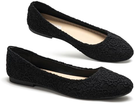 GLAMORA Ballerine Donna Pizzo Elasticizzate Scarpe Basse Punta Tonda Comode Leggere Traspiranti Slip On Eleganti Cerimonia Matrimonio Suola Morbida Flessibile Comfort