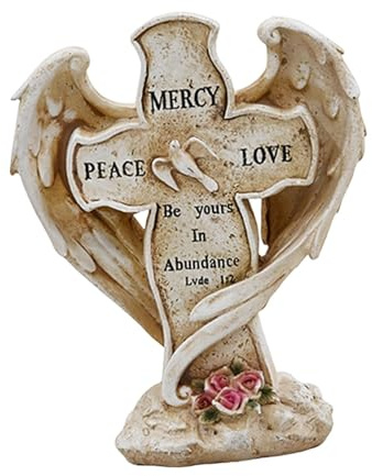 SZLIFE Statua commemorativa di Croce e inseparabili, Decorazione Leggera per cimitero, Decorazione da Giardino per aiuole, Accessori multifunzionali, Fiore Rosa