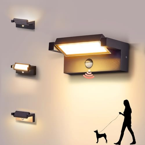 CELAVY Outside Lights with Motion Sensor Black - Adjustable PIR Outdoor Wall Light Mains Powered, IP65 Waterproof Front Door Porch Light, LED Modern External Lighting Exterior Security Lamp for House