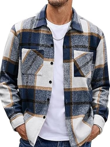EUDOLAH Camisa de Franela Hombre a Cuadros Overshirt Manga Larga Estilo Leñador Cuello Abotonado y Ajuste Regular Fit Estilo Casual Vintage