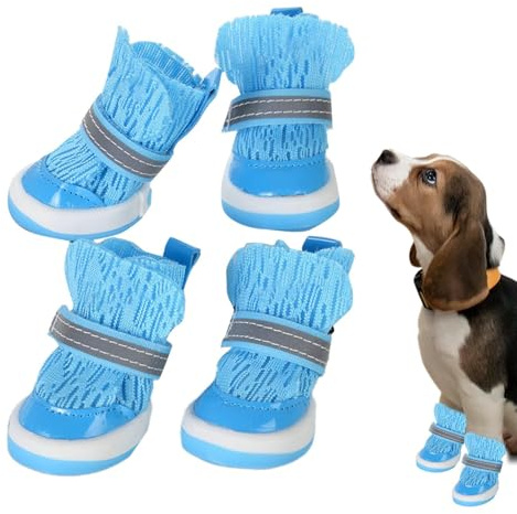 Doiyislem Chaussures pour Chien Transpirent - Bottes Légères pour Chiots,4 Pièces Chaussures Antidérapantes pour Chiens pour La Marche Randonnée Plein Air Camping Course À Pied Plage Été