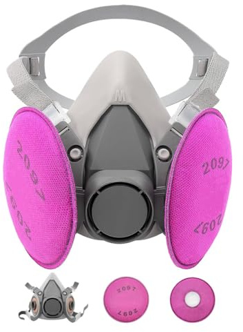 Prassia Maschera protettiva riutilizzabile con filtro antipolvere,maschera a gas respiratorio con filtro per spray, pittura, lavoro, prodotti chimici, fai da te, levigatura rossa