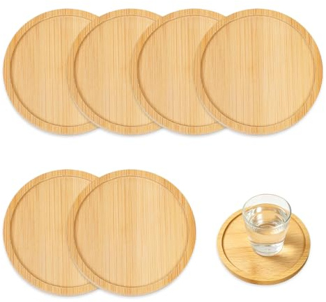 6 Piezas Posavasos de Bambú 9.5 CM,Posavasos de Madera Redondos,HMCEY Posavaso para Vasos Antideslizantes,Posavaso Mesa Oficina,Coasters For Drinks para Bar, Vidrio, Bebidas, Tazas, Cafe