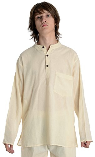 HEMAD Fiskarskjorta - Bomullskjorta med mao-krage - Lätt tyg - Beige XXXL