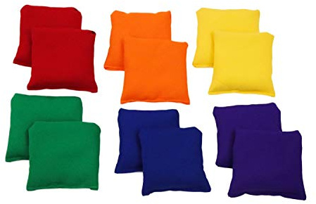 Bear Paw Creek Square 4 Bean Bags, Two Each, red, Orange, Yellow, Green, Blue, and Purple with Drawstring Storage Bag, Direct from USA Manufacturer