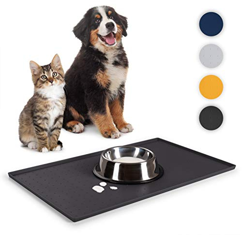 Everanimals Napfunterlage Katzen 40x60 cm - Napfunterlage Hund mit erhöhtem Rand - wasserdichte Hundenapf Unterlage - Katzenmatte aus 100% Silikon - Futtermatte Katzen/Futtermatte Hund in Schwarz