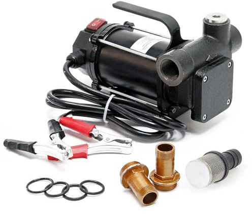 Wiltec Bio Dieselpumpe 12 V, 550 W, 80 l/min, Heizölpumpe selbstansaugend, Absaugpumpe für Diesel, Biodiesel, Heizöl, tragbare mobile Umfüllpumpe