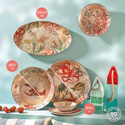 Thun Rose & Tulipani - Set 2 Fondi Ovali con Decorazioni del Mondo Marino in Melamina, Idea Regalo, Linea Sea Life, 24x15 cm