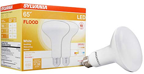 Sylvania LED BR30 Flood Light Bulb, 65W Equivalent Efficient 9W, 10 Year, Dimmable, Frosted Finish, 650 Lumens, 3000K, Warm White - 2 Pack (40337)