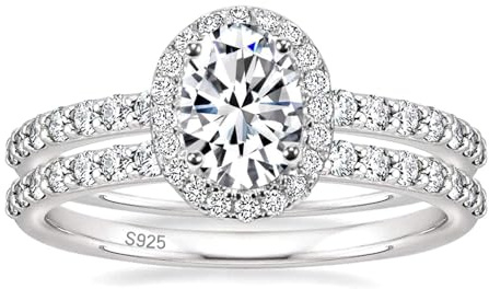 EAMTI 1.5CT 925 Sterling Silver Cubic Zirconia Bridal Rings Sets Oval Cut CZ Engagement Rings Wedding Band For Women Size 5.5