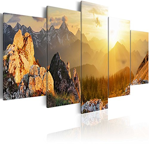 B&D XXL - Akustikbild Landschaft Gebirge 225x112 cm 5 tlg Bilder Akustikschaum Schallschutz Kunst Akustikpaneele Wandpaneele Schalldämmung Wandbild Schallabsorber Natur Berge c-B-0056-b-m