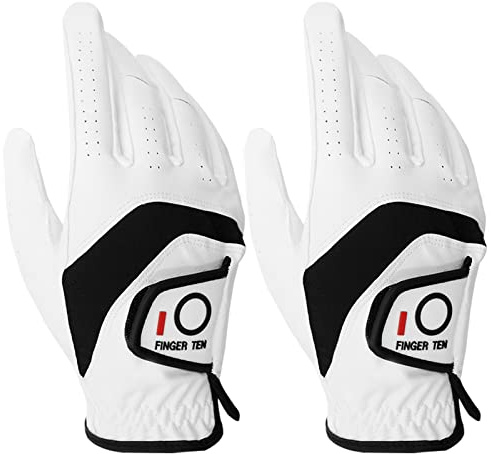 FINGER TEN Paire de Gants de Golf pour Homme - Couleur : Noir et Gris - Taille S - Medium - Large - XL - Blanc - À Porter sur la Main Gauche - Taille S (2 Morceaux de Neige, M, Droite)
