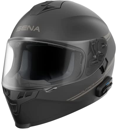 Sena Outride ECE-zertifizierte Motorrad Integralhelm Mir integrierter Bluetooth Intercom und Smartphone-Verbindung (Schwarz, M)