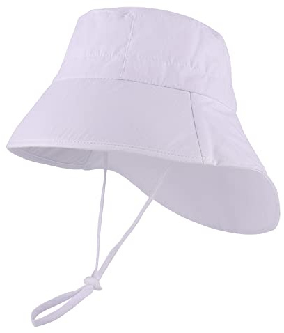 LACOFIA Gorro Proteccion Solar Bebé Sombrero Sol de Algodón Verano Niño Visera Ajustable para Playa/Piscina Blanco 6-18 Meses