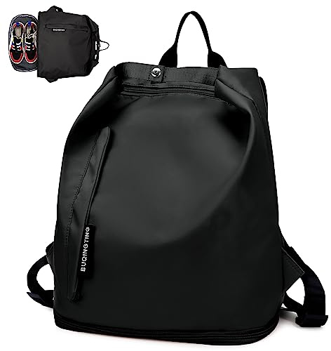 Keyck Zaino Palestra Uomo Donna Zainetto Viaggio con Scomparto Scarpe e Bagnato Impermeabile Elegante Casual Borsone Sportivo Leggero Regolabile Piccolo Borsa Nuoto per Weekend Fitness Sport,Nero