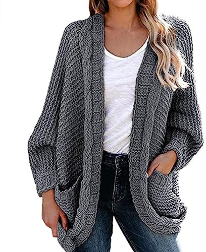 Cárdigan de punto para mujer, elegante cárdigan con bolsillos para mujer, otoño e invierno, manga larga, cárdigan ligero, color liso, cálido, abrigo de punto grueso