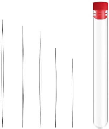 Perlennadel, 5 Stück Bead Nadeln, Große Augen Perlen Nadeln, Edelstahl Nähnadeln, Perlennadel Set, Edelstahl Nadeln und Nadel Flasche, für Handwerk und Schmuckherstellung