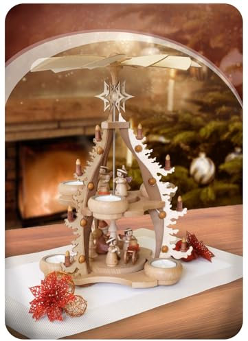 Rudolphs Schatzkiste Piramide da tavolo naturale, a 2 piani, per 6 lumini (larghezza x altezza), 26 x 24 cm