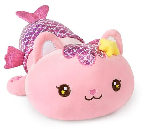 shownicer Peluche chat sirène - Peluche kawaii - Jouet en peluche - Jouet - Cadeau pour enfants et filles de 12 ans et plus - Sirène rose - 30 cm