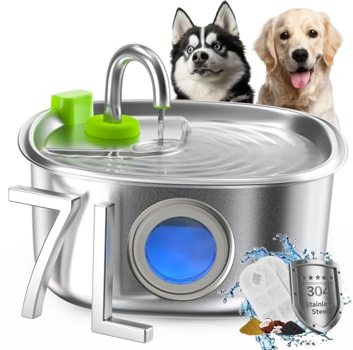 APD APETDOLA Fuente para Perros/Gatos,Fuente para Perros de Acero Inoxidable 7l súper silenciosa,con Triple filtración y Bomba de Seguridad Inteligente/fácil Montaje y Limpieza