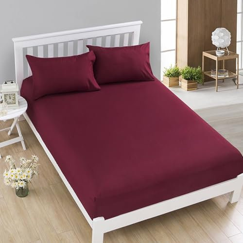 Boxspringbett 100x200cm Spannbettlaken Weinrot Einfarbig, Bettlaken Spannbetttücher Matratzenhöhe 5-10cm