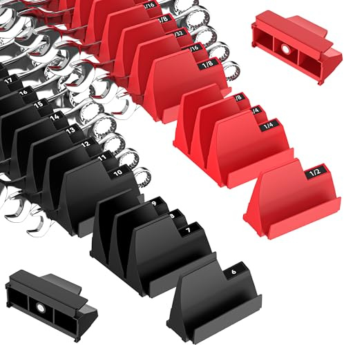 PINOZE 42 organizer magnetici modulari per cassetti degli attrezzi, nero e rosso, con etichette metriche e SAE, supporto magnetico personalizzabile per organizzare la cassetta degli attrezzi