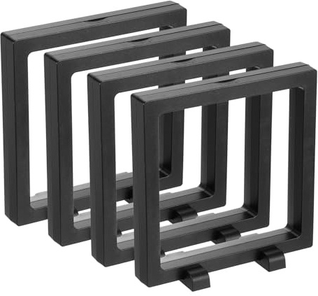 QUARKZMAN 4 Pcs Boîtier d'Affichage Flottant 3D, 14 x 14 x 2 cm Cadre Flottant Support d'Affichage, Boîte de Stockage Transparente en PE pour Bijoux, Noir