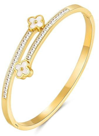 Joo&Rind Armreif Gold Damen Kleeblatt Armreif Vergoldet Vierblättriges Armreifen Edelstahl Schmuck Geschenk für Frauen Geburtstag Muttertag