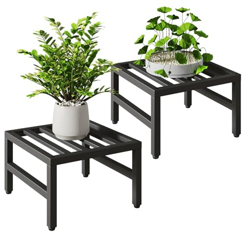IBUYKE 2 Pezzi Supporto per Piante in Metallo per Interno Esterno, 30cm Supporto per Vasi di Fiori Piccole, Moderno Quadrato Scaffale per Piante e Fiori per Balcone Giardino, Nero TMJ075B-2