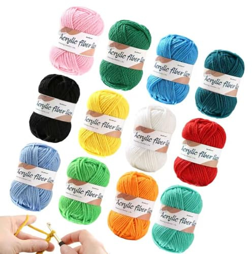 12 Colors Crochet Yarns Set, 25g Acrylic Multi-Color Yarn Kit