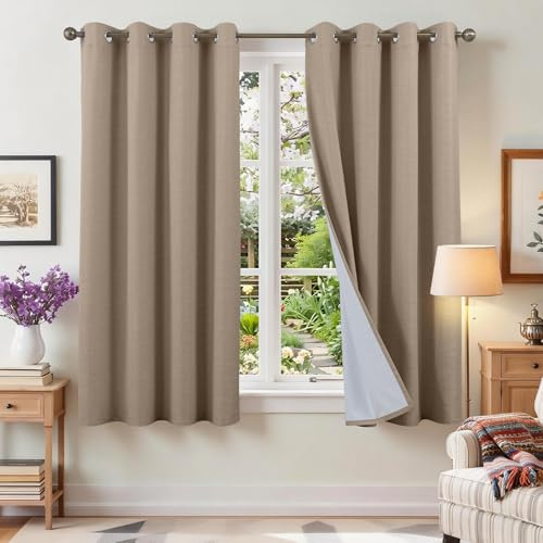 Runyéla Cortinas Opacas 100% Cortinas para Salon y Dormitorio 2 Piezas 140x175 CM, Lino Cortinas Termicas Aislantes Frio y Calor, Cortinas con Ojales y Cortinas Acustica